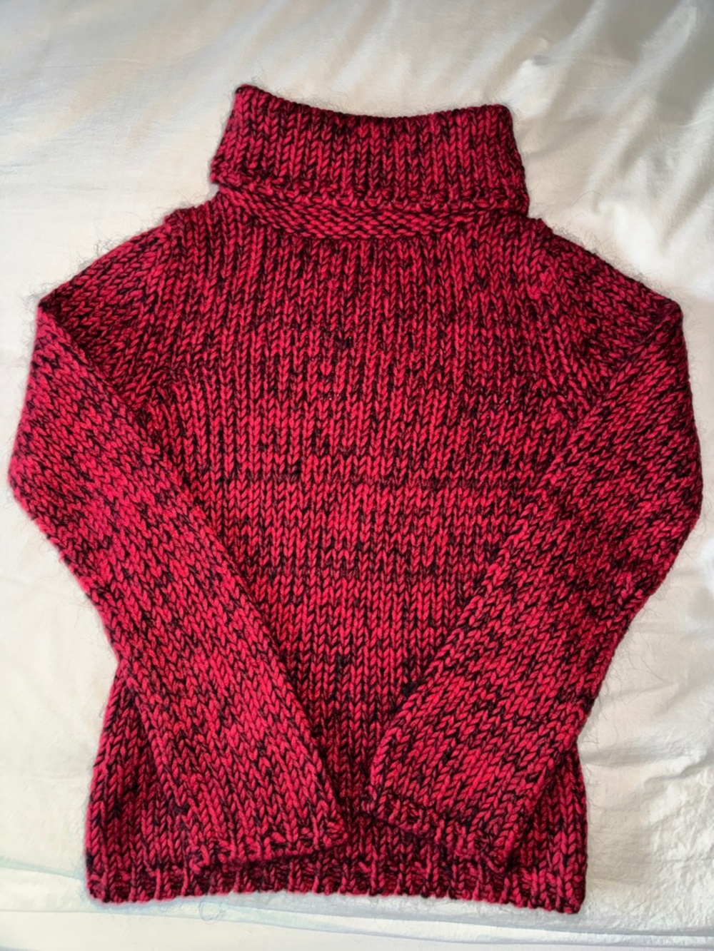 Express Red and Black Marled Chunky Knit Turtleneck Sweater